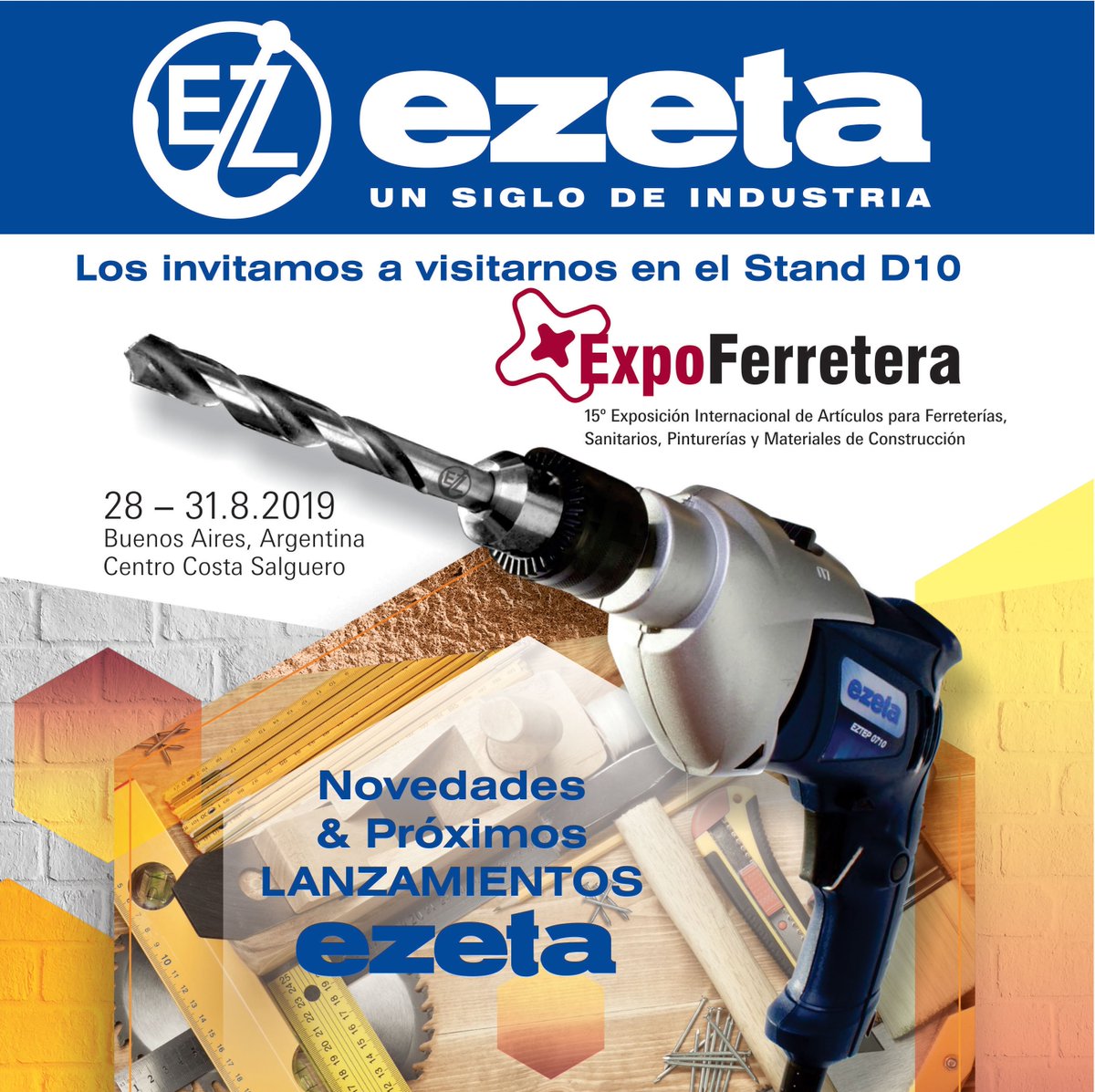 Ezeta estará presente del 28 al 31 de Agosto en #ExpoFerretera 2019n el Centro Costa Salguero. Visitanos en nuestro stand D10 para conocer las novedades y próximos lanzamientos de la marca.
ACREDITATE AQUI : crm-ar1.messefrankfurt.com/services/vor/r…