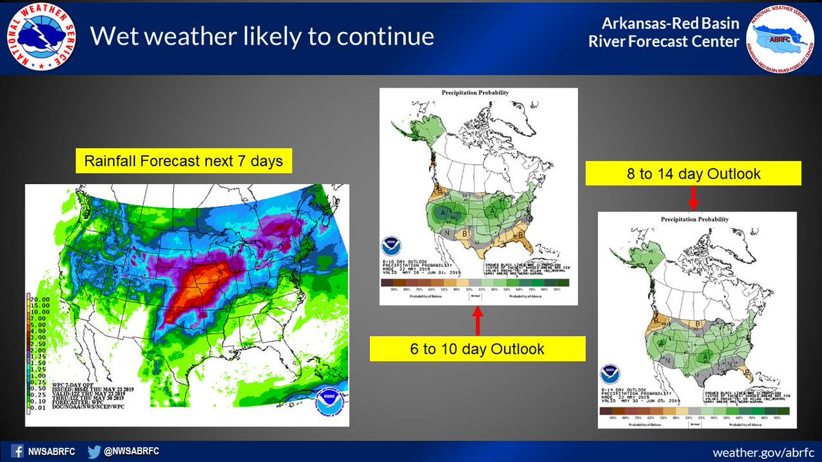 NWSABRFC's tweet photo. Unfortunately the long range forecast for the ABRFC basin is quite wet.   The next seven days look especially wet in much of KS and northern OK with widespread 4+ inches of rain.  Longer range outlooks to 14 days continue to show wet conditions.  #okwx #OKflood https://t.co/LXdGs3xmQh
