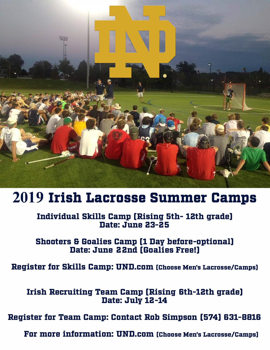 Irishlaxcamps's tweet photo. Want to learn from the ND Lacrosse Staff &amp; Players?

See graphic below to learn more about the Instructional camp@as well as our Team Camp. Click link below to register

https://t.co/LjorxO2qnD https://t.co/zz8sTzN46a