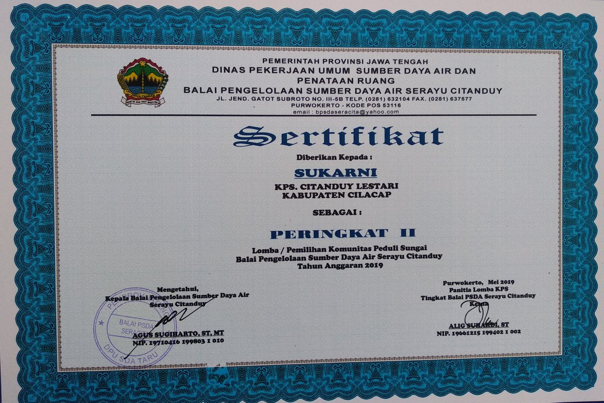 Hari ini (22/5), saya mewakili <a href="/CitanduyLestari/">Citanduy Lestari</a> dalam kompetisi Lomba Komunitas Peduli Sungai (KPS) di tk Balai PSDA Serayu Citanduy. Alhamdulillah. <a href="/AgusKusmawanto/">Agus Kusmawanto</a> <a href="/desamembangun/">Desa Membangun</a> 
#citanduylestari