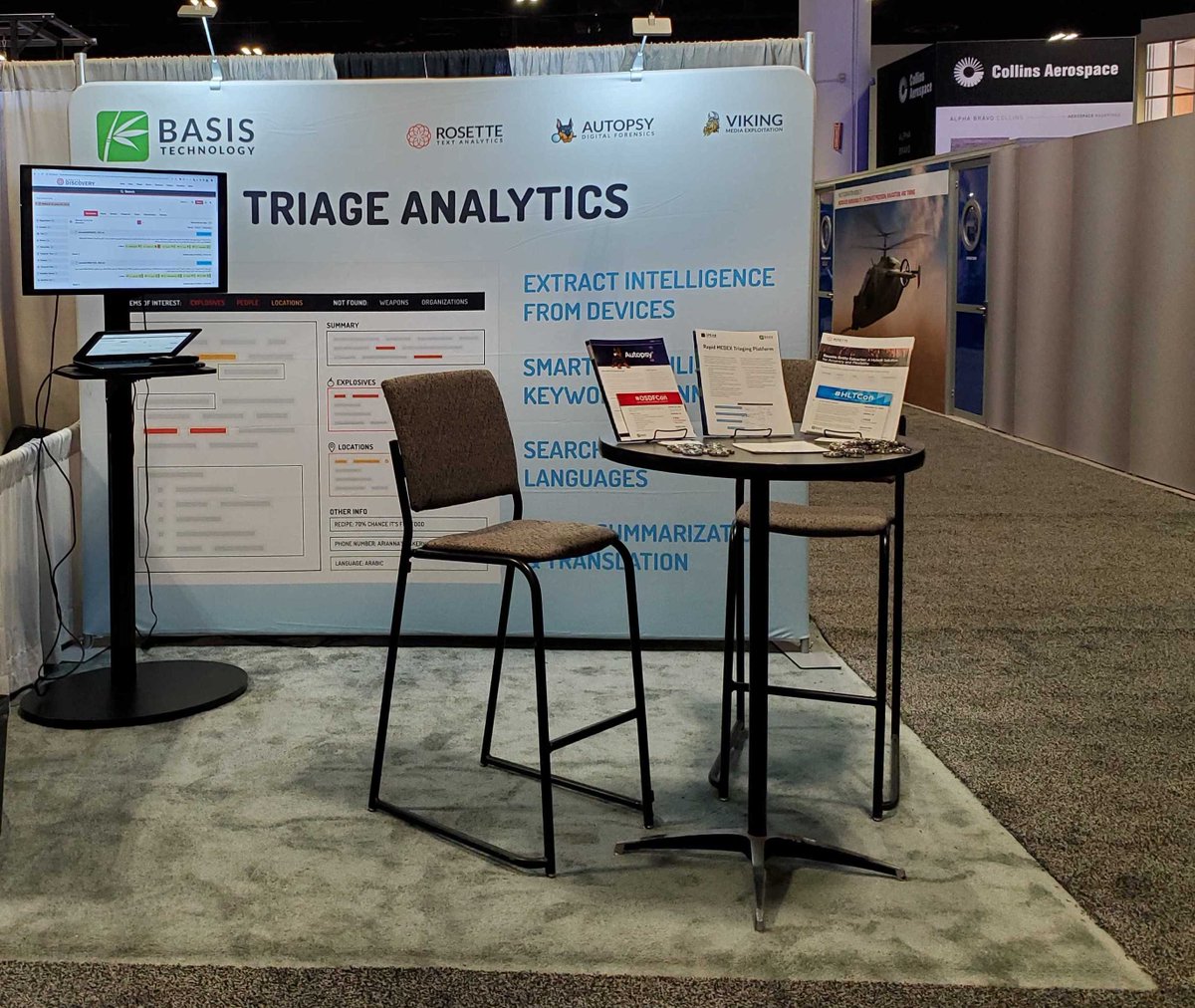 basistechnology's tweet image. Last day at #SOFIC2019! Stop by to talk about how #digitalforensics #textanalytics, #NLP work together: