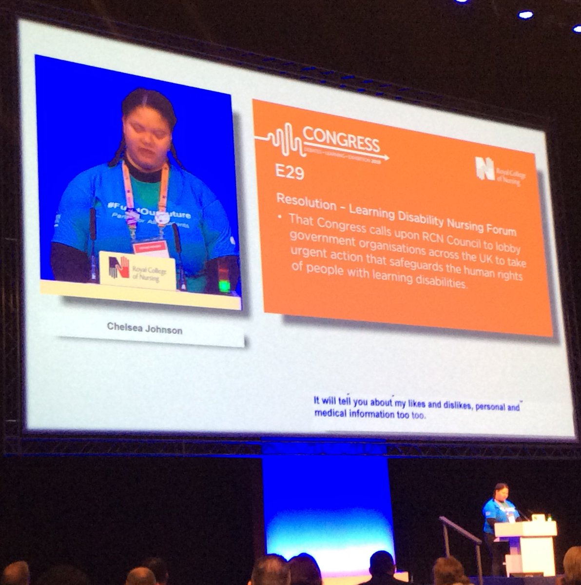 Well done @johnsc41 !!!!! First time speaking at Congress to deliver her poem about learning disabilities 

Contributing to a unanimous motion being passed at #RCN19