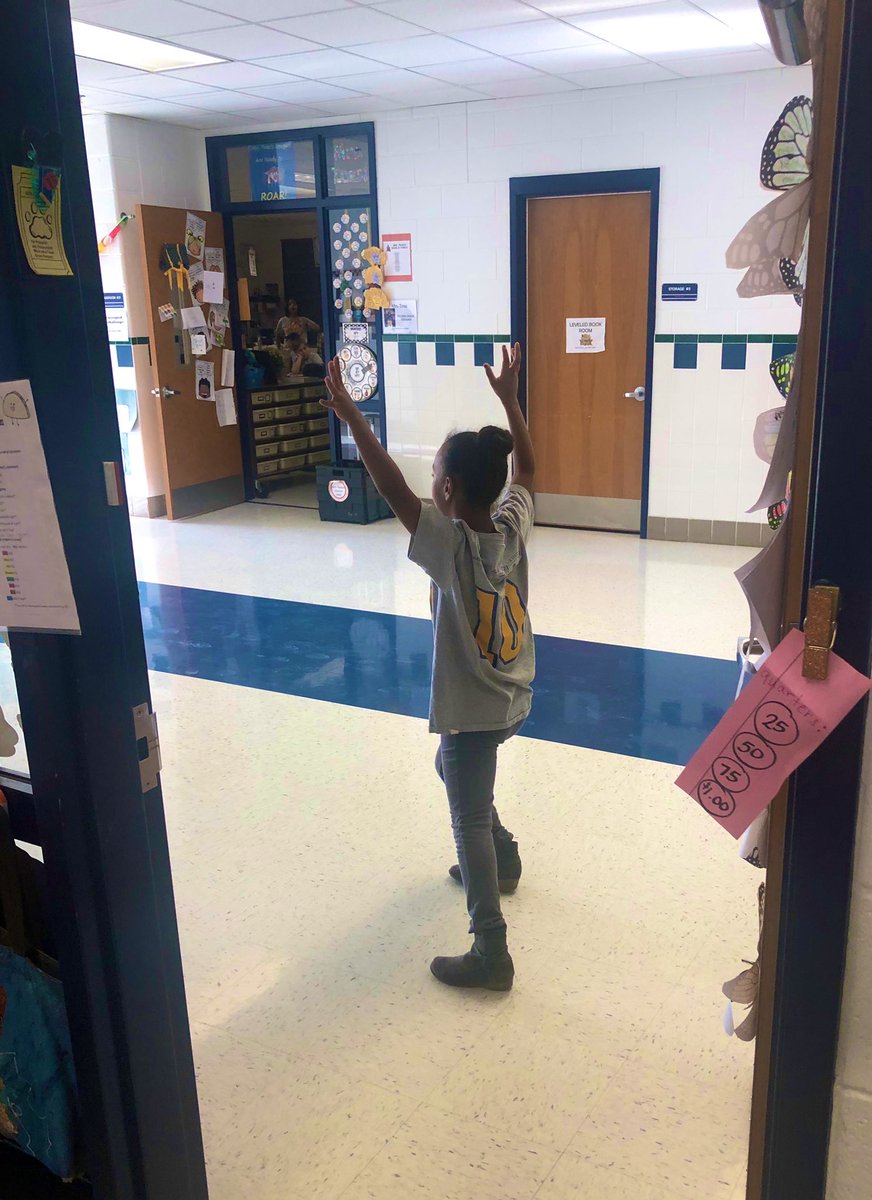 I went into my classroom this morning to get something in order for our field trip, and I came back to find one of my students in my usual greeting spot, welcoming her peers for the day. Warmed my heart! 🥰 #secondgrade #KindnessMatters #LCPS19