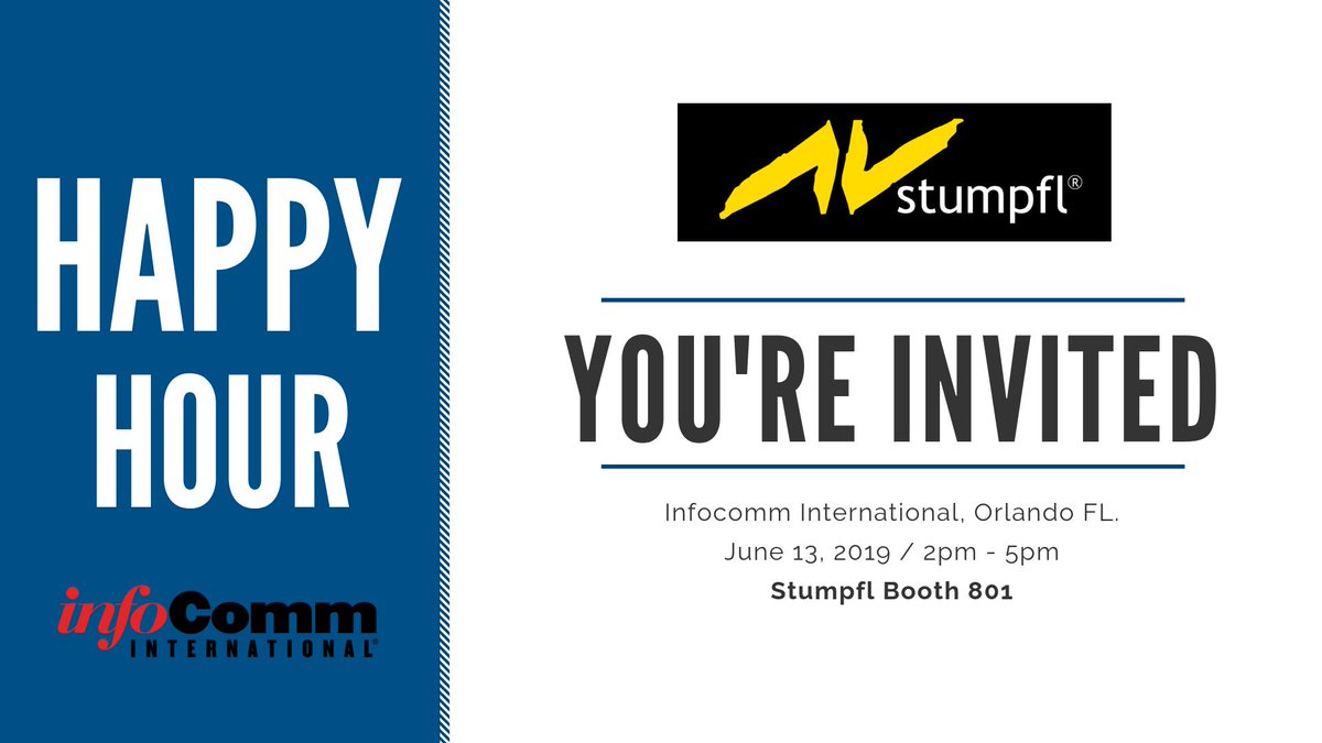 icsepa's tweet photo. InfoComm is the largest, most exciting event in North America focused on the pro-AV industry. Please join us for a Happy Hour at @AVStumpfl  Booth at 2 pm on June 13th, 2019. https://t.co/3AGY8ccgEh
