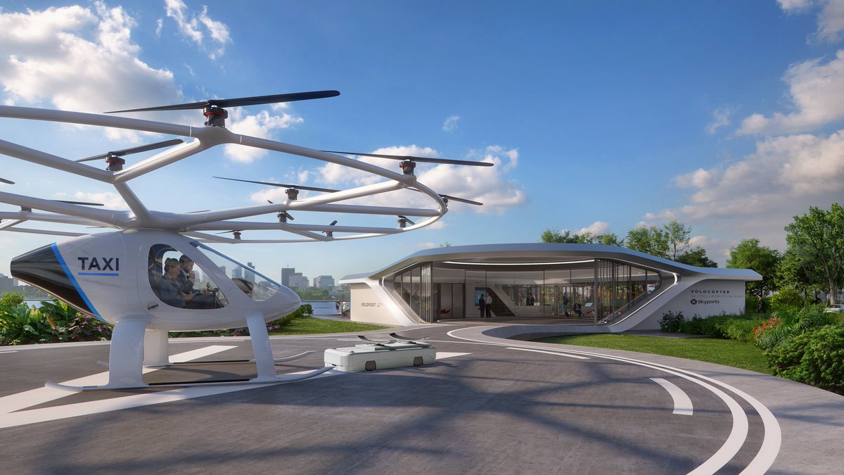 eVTOLmag's tweet image. .@Skyports1 &amp;amp; @Volocopter are teaming up to build the first Volo-Port. The #eVTOL vertiport prototype in Singapore will allow practical testing of ground ops &amp;amp; services in conjunction with public flight testing later this year. More: skyports.net/2019/05/skypor…