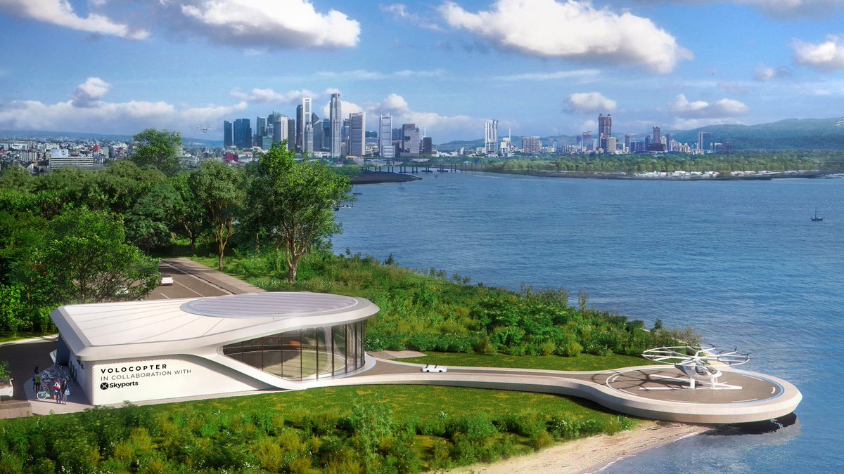 eVTOLmag's tweet image. .@Skyports1 &amp;amp; @Volocopter are teaming up to build the first Volo-Port. The #eVTOL vertiport prototype in Singapore will allow practical testing of ground ops &amp;amp; services in conjunction with public flight testing later this year. More: skyports.net/2019/05/skypor…