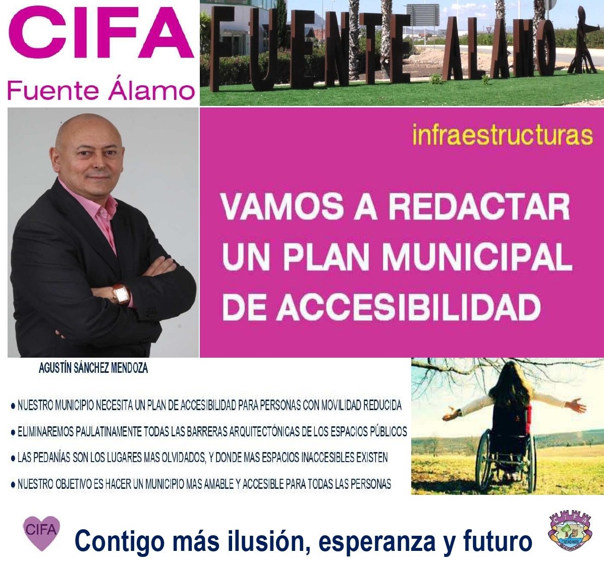 ▶️ CIFA FUENTE ÁLAMO, APUESTA POR UN MUNICIPIO ACCESIBLE

Vamos a redactar un Plan de Accesibilidad para eliminar todas las barreras arquitectónicas existentes en los espacios públicos del municipio.

Queremos hacer la vida mas fácil a los que tienen más trabas para conseguirlo.