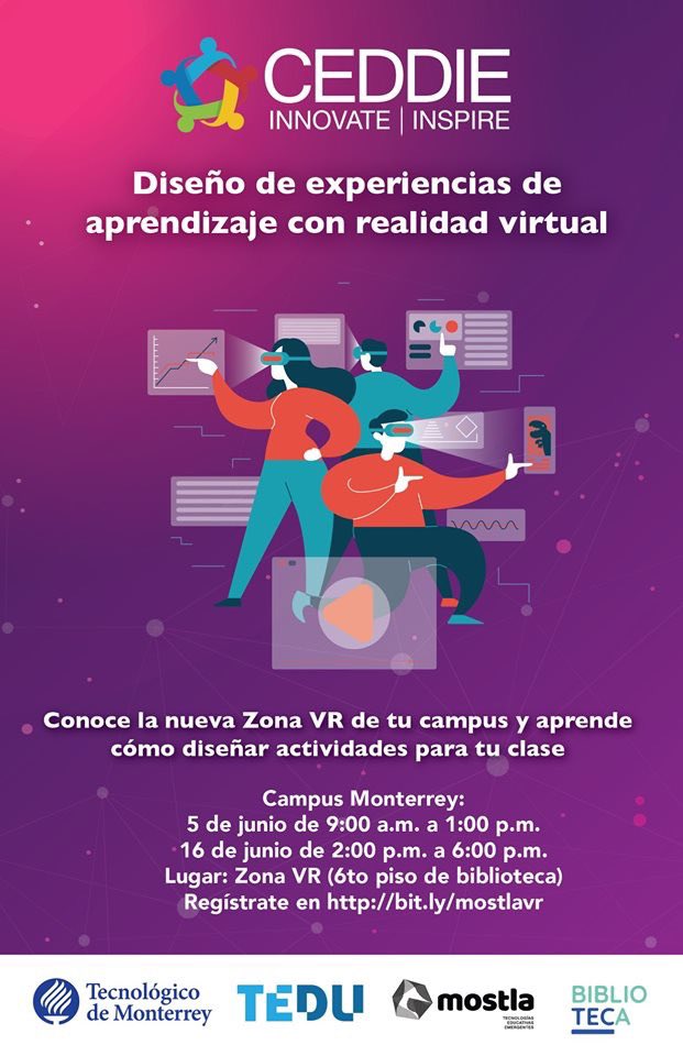 CEDDIE_MTY's tweet photo. "Diseño de experiencias de aprendizaje con realidad virtual" en biblioteca 6to piso campus Monterrey
Registro: https://t.co/qo5XFYeSpn
#TecnológicodeMonterrey #ceddiemty #mostla #realidadvirtual https://t.co/uDsUW4oGc4