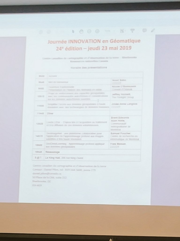 karenbronsard's tweet image. Today is our 24th annual Innovation Day at #GeoBase. This year, we are focusing on LiDAR data and artificial intelligence #GCAI. We also eant to highlight a new event: a traditional opening ceremony by the Abenaki Odenak coucil. Join us for a funfilled day! #CCMEO