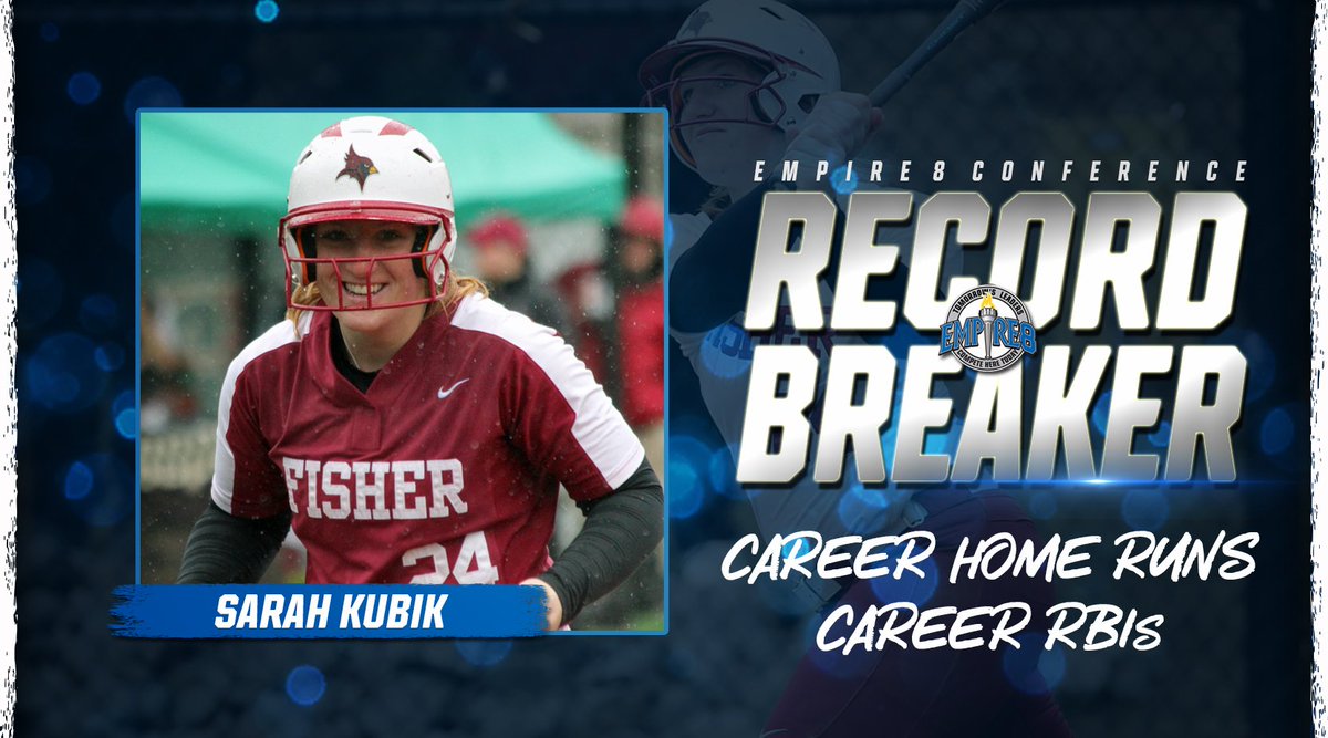 Empire8's tweet photo. 𝙍𝙀𝘾𝙊𝙍𝘿(𝙎) 𝘽𝙍𝙀𝘼𝙆𝙀𝙍

Sarah Kubik recently finished her tremendous career @FisherSoftball as the #E8SOFT All-Time Leader in:
Home Runs ➡️37
Runs Batted In ➡️147 

Congratulations! 🥎
⠀
#E8 | #LeadersCompeteHere https://t.co/W06YaJ3SWB