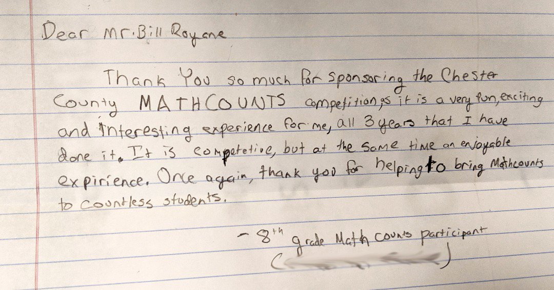 BVHVAC's tweet photo. We received a wonderful note from a Math Counts participant! https://t.co/iIb1mXb7uC