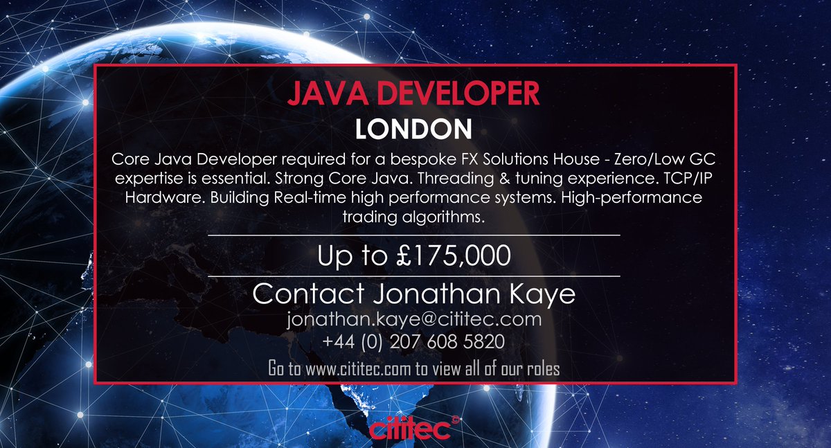 CititecTalent's tweet photo. Hot Job!
#recruitment #Careers #Jobs #hiring #vacancies #londonjobs #developer #development #developerjobs #tech #techjobs #technology #java #corejava #engineer #softwareengineer #payments #online #fintech #finance #algorithm #datastructure #multithreading #lowgc #zerogc https://t.co/34brujcY4Y