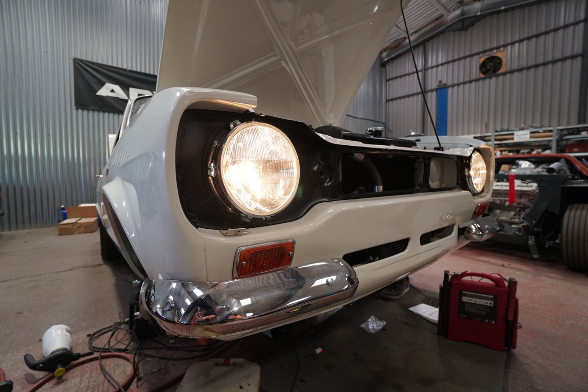 retropowercars's tweet photo. An important milestone - the Murray Escort can actually see where it’s going! It can’t do much else yet, but it’s a start. #retropower #retropowercars #murraymk1 #gordonmurray #mk1escort #classicford #lights #restomod #restoration @classicfordmag @PlanetGMD https://t.co/qyZIKf1a3h