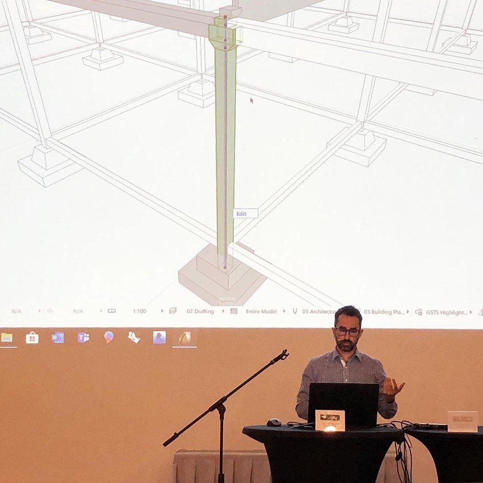 ARCHICAD's tweet photo. GRAPHISOFT Senior BIM Consultant Gábor Kovács on stage at GRAPHISOFT Tech Seminar 2019 introducing the capabilites of the Beam and Column tools of ARCHICAD 23.
#GRAPHISOFT #ARCHICAD #ARCHICAD23 #BIMinanInstant #BeamTool #ColumnTool #ComplexProfiles #BIM #OpenBIM #GSTS #GSTS19 https://t.co/EuU9LVlIME