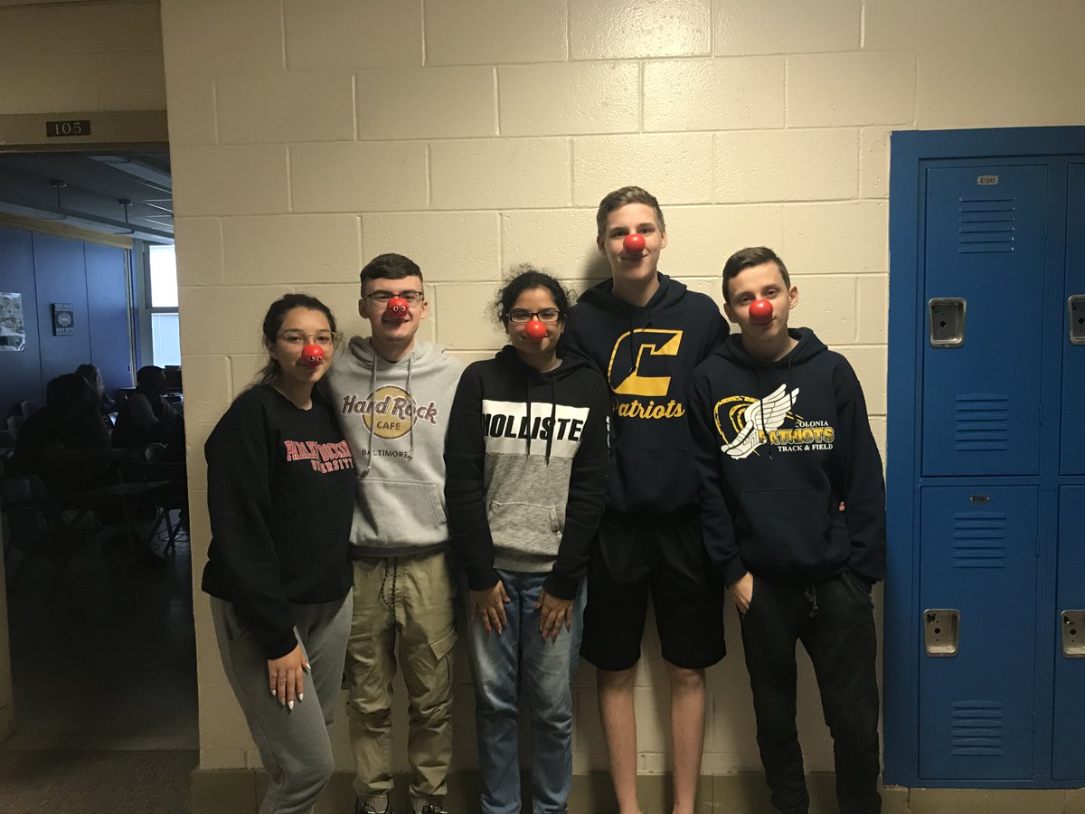 ChsHillary's tweet photo. Red Nose Day at Colonia High School! @ColoniaHigh #NosesOn #RedNoseDay https://t.co/PUYN3GEscN