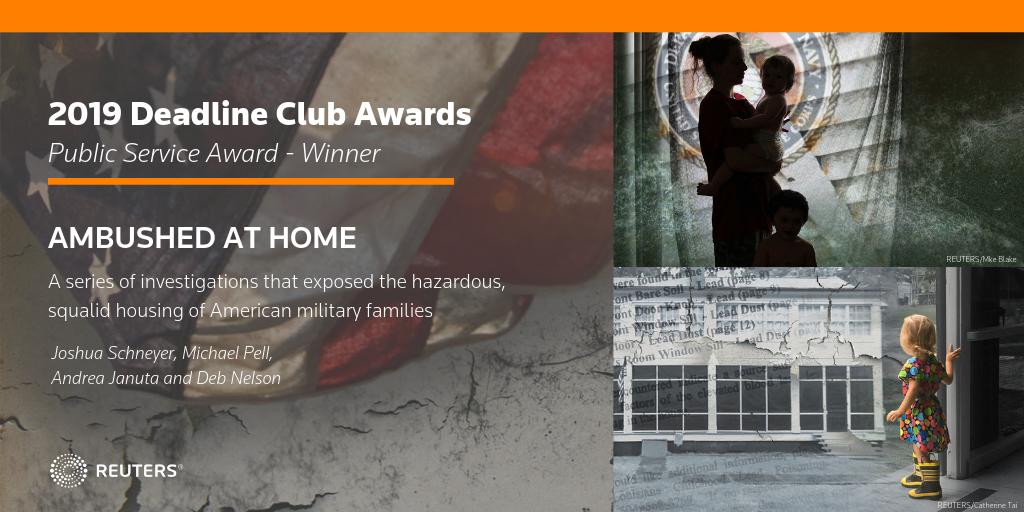 Congratulations to @jschney, @andreajanuta, @michaelbpell and @Newshawks for “Ambushed at Home” being awarded the Public Service Award @deadlineclub #deadlineawards