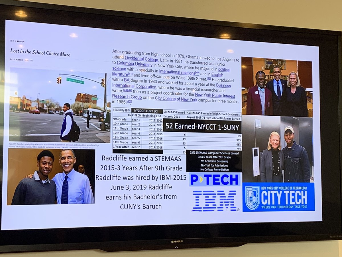 toacca's tweet image. Impact. First Black POTUS @BarackObama, First Founding Principal of PTECH @rashidfdavis , and First Female CEO of IBM @GinniRometty celebrating that PTech is proof of what can be accomplished, but we’ve got to have the courage to do it. #STEME3