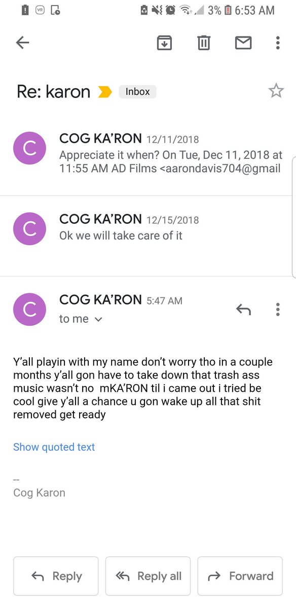 AaronDavisAD's tweet photo. Big mad his vids wont get views.. @cogkaron emails every month who the fuck is he?? https://t.co/Utn5y0ysIr