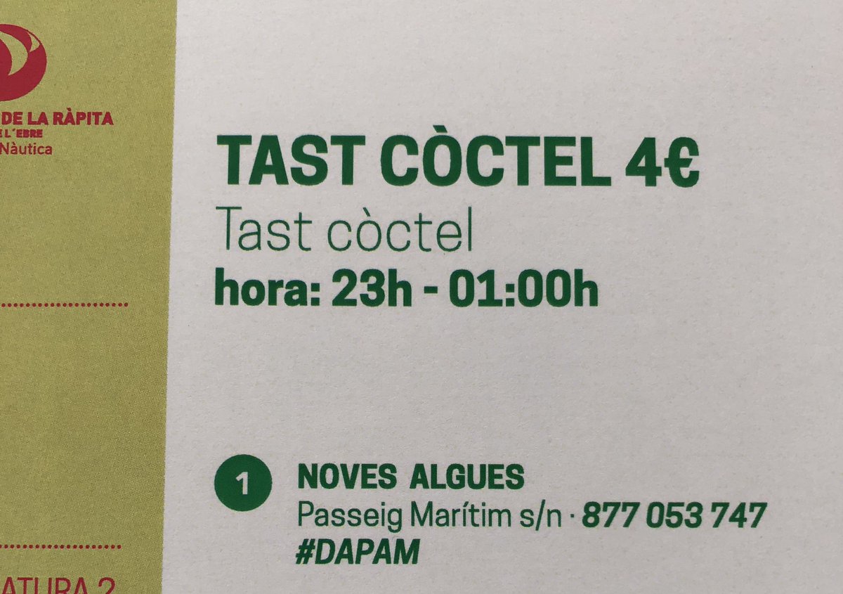 HelenaQueral's tweet photo. Avui és el dia de desvetllar el nom amb què @Novesalgues participarà a la propera #rutadeltast2019 en la versió #coctel.... en honor a tots els #RapitencsDelTwitter competirem amb el còctel #DAPAM https://t.co/ujo7khCmyp
