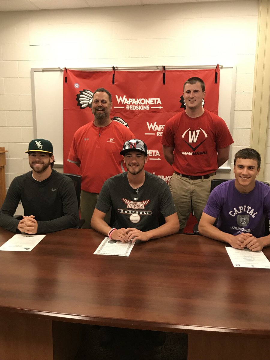 Proud of these guys signing today to continue their academic and athletic careers. Brady Erb with WSU Lake Campus, Ryan Carrico with UNOH and Isaac Webb with the good old purple and white of Capital University. Great job boys.