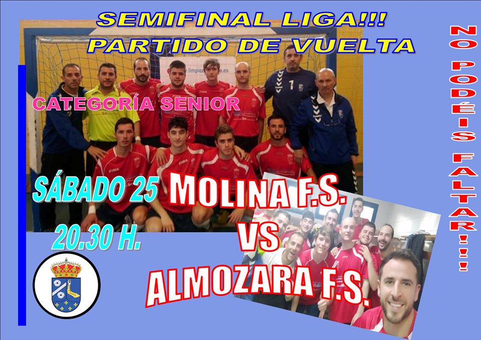 #PARTIDO_DE_VUELTA_DE_SEMIFINALES!!!

Este sábado el senior se juega el pase a la FINAL de Liga a las 20.30 horas en el municipal molinés. Necesitarán todo nuestro apoyo para conseguirlo!!!
OS ESPERAMOS!!!