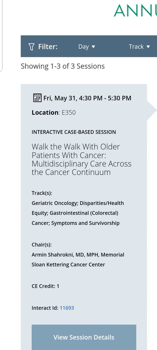 Join <a href="/SRostoft/">Siri Rostoft</a> <a href="/SaurNicole/">Nicole M Saur, MD</a> , Sean Morrison and me to discuss a fascinating case of #gerionc pt with #RectalCancer and learn how geriatric assessment plays a role in every aspect of decision making from #preoperative period to #EOL . It will be "interactive". #ASCO19