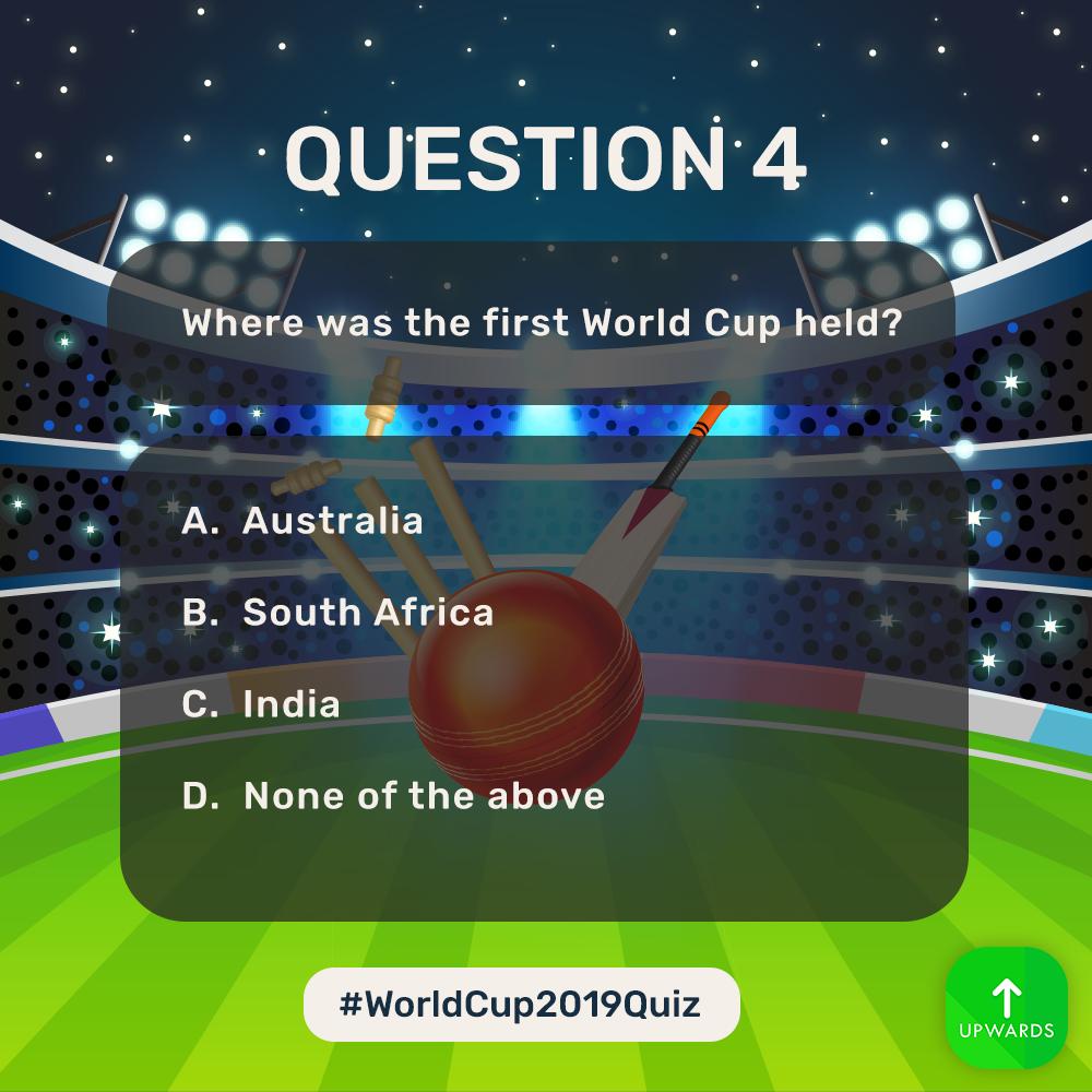 upwards_loans's tweet photo. #ContestAlert
We're already up to Question 4 of our #WorldCup2019Quiz ! Are you ready to keep up with us? 

#Upwards #ContestAlertIndia #WorldCup2019 https://t.co/FfruuA3f1q