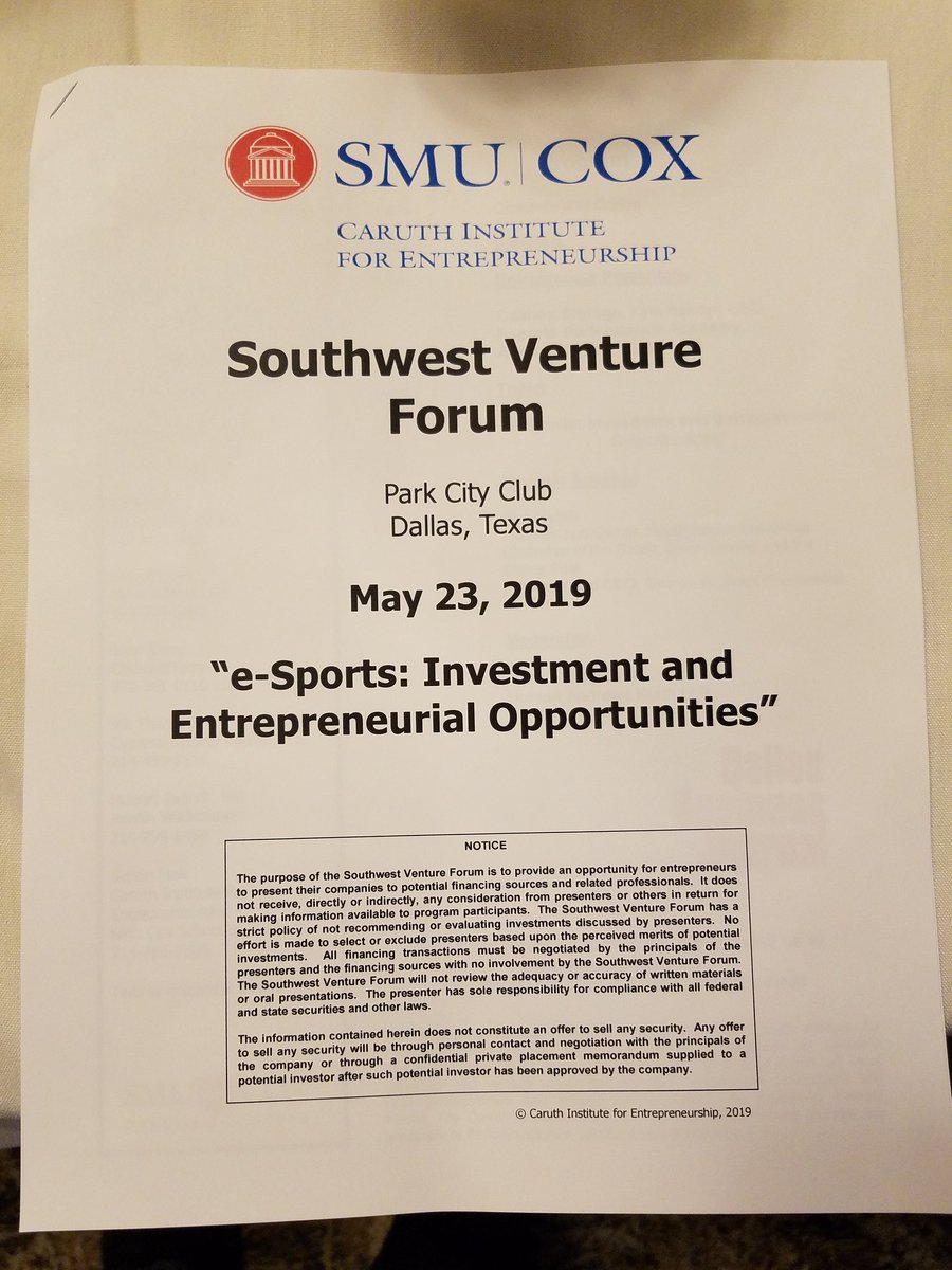 ProfSmak's tweet photo. OUTSTANDING prg this morning at the @smucox #swvf program on investing in #esports https://t.co/enuw4q7dZQ