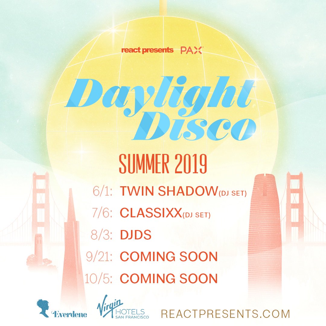 onemikefitz's tweet photo. DAYLIGHT DISCO 🙌🏽 Summer Series Kick Off feat @Twinshadow + @MANICS_ Saturday, June 1st! Atop the brand new @VirginHotelsSF rooftop venue #EverdeneSF - presented by @reactpresents + @EyeHeartSF - Limited tix available:  https://t.co/XytxFh46St https://t.co/re6OdQbyJM