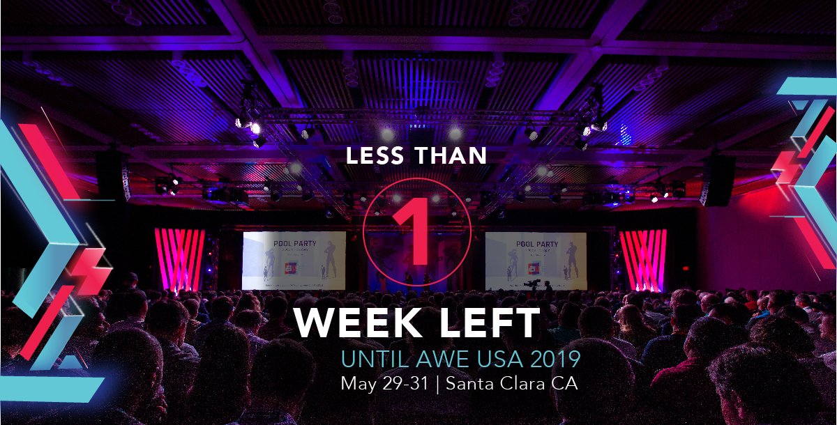 The 10th AWE is NEXT WEEK! Get your ticket today: 3-, 2- and 1-day All Access and Expo Only passes are available, including our new $99 Friday Expo Only ticket. hubs.ly/H0h_QZg0 Enter the next dimension at #AWE2019! #ARVR #AugmentedReality #VirtualReality #MixedReality