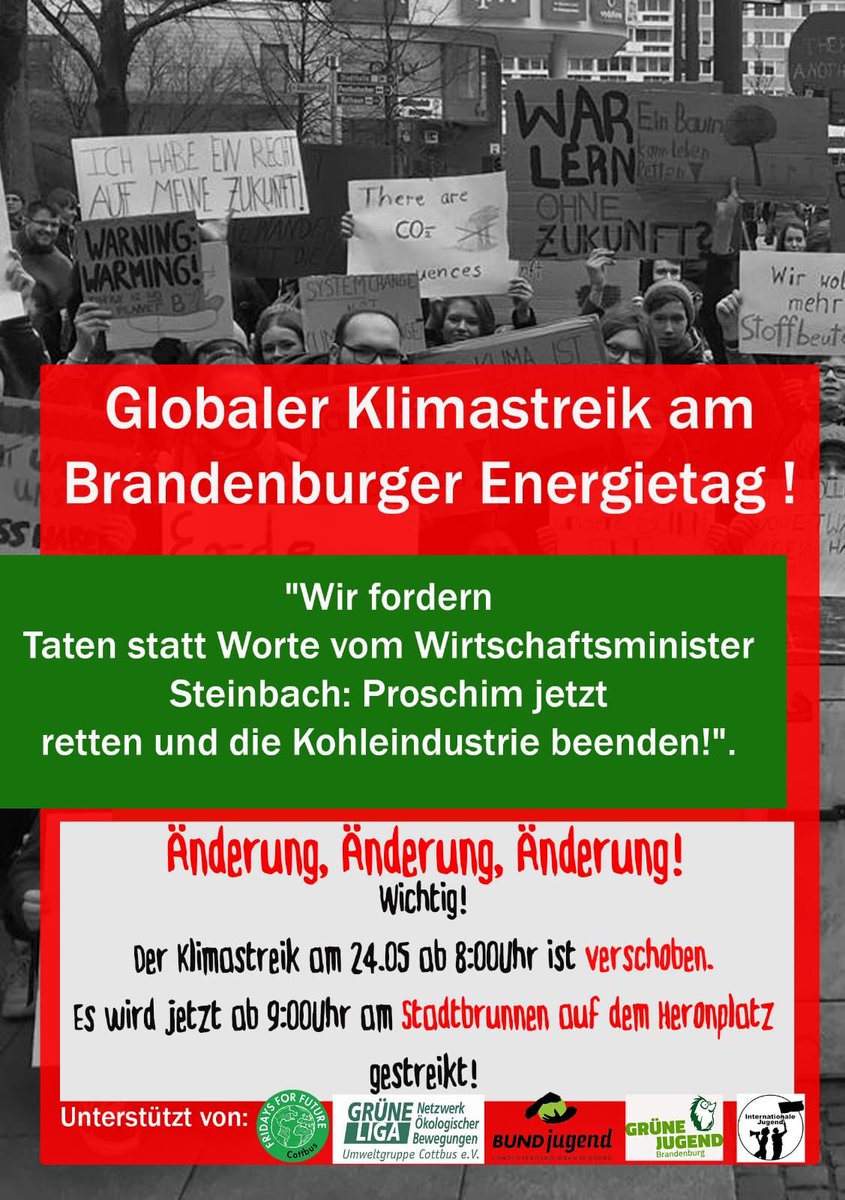 FFF_Cottbus's tweet photo. Wichtige Änderung für Morgen. https://t.co/F4e6YD6mLH