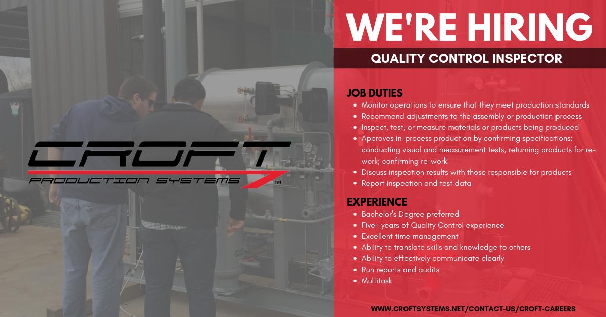 CroftSystemsTX's tweet photo. Join our Team: We are hiring for a Quality Control Inspector! Visit https://t.co/oeprsZLcJo to read more about this position. #croftsystems #gasprocessing #naturalgas #nowhiring https://t.co/594XWVb1dw