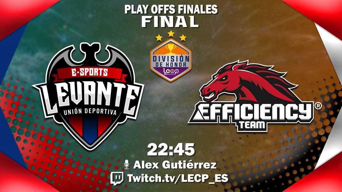 #T1 #POFINALES #FINAL

🏆 Hoy se decidirá el campeón de la División de Honor. 🏆

<a href="/eSportsLUD/">Levante UD Esports</a> se enfrentará a <a href="/Efficiency_team/">EFFICIENCY Team ®</a>.

Durante la tarde desvelaremos voces conocidas que nos acompañarán. 👀

🎙 <a href="/AlexGutNav/">FC Alex - Alex Gutiérrez</a>
🕥 22.45
🔗twitch.tv/LECP_ES

¡No te lo pierdas!

#LECP