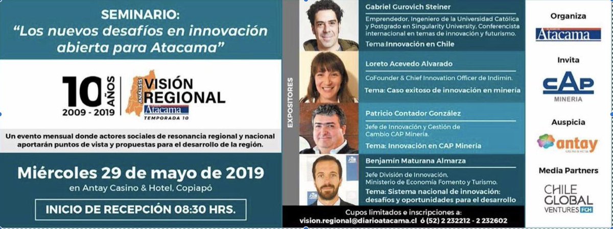 indimin's tweet photo. El próximo miércoles 29 de mayo, nuestra directora de innovación @Loresinfin participará en el seminario organizado por @diarioatacamacl "Los Nuevos Desafíos en Innovación Abierta para Atacama" junto a @CAP_Mineria @guro_ringale @bmaturana    https://t.co/325BE3c0Mw https://t.co/1tbpvzCfnL
