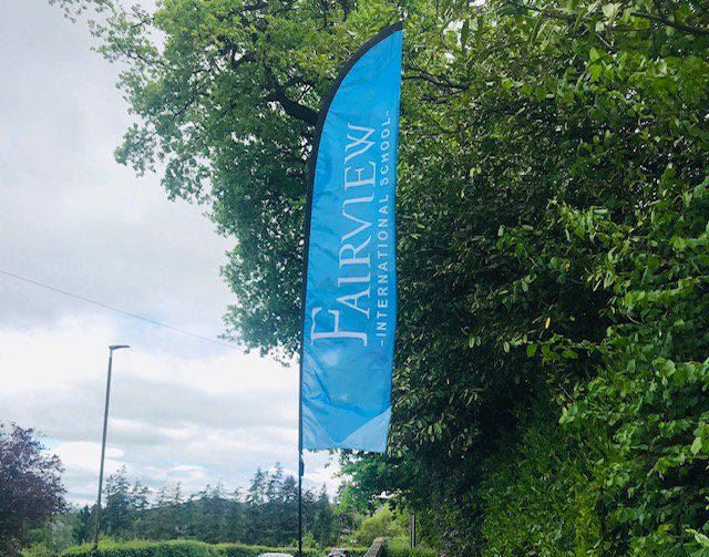 FairviewBofA's tweet photo. Embracing the Scottish weather today flying our Fairview flags!
#fairviewbch #fairviewinternational #bridgeofallan #stirling https://t.co/gzC3PRuPh3