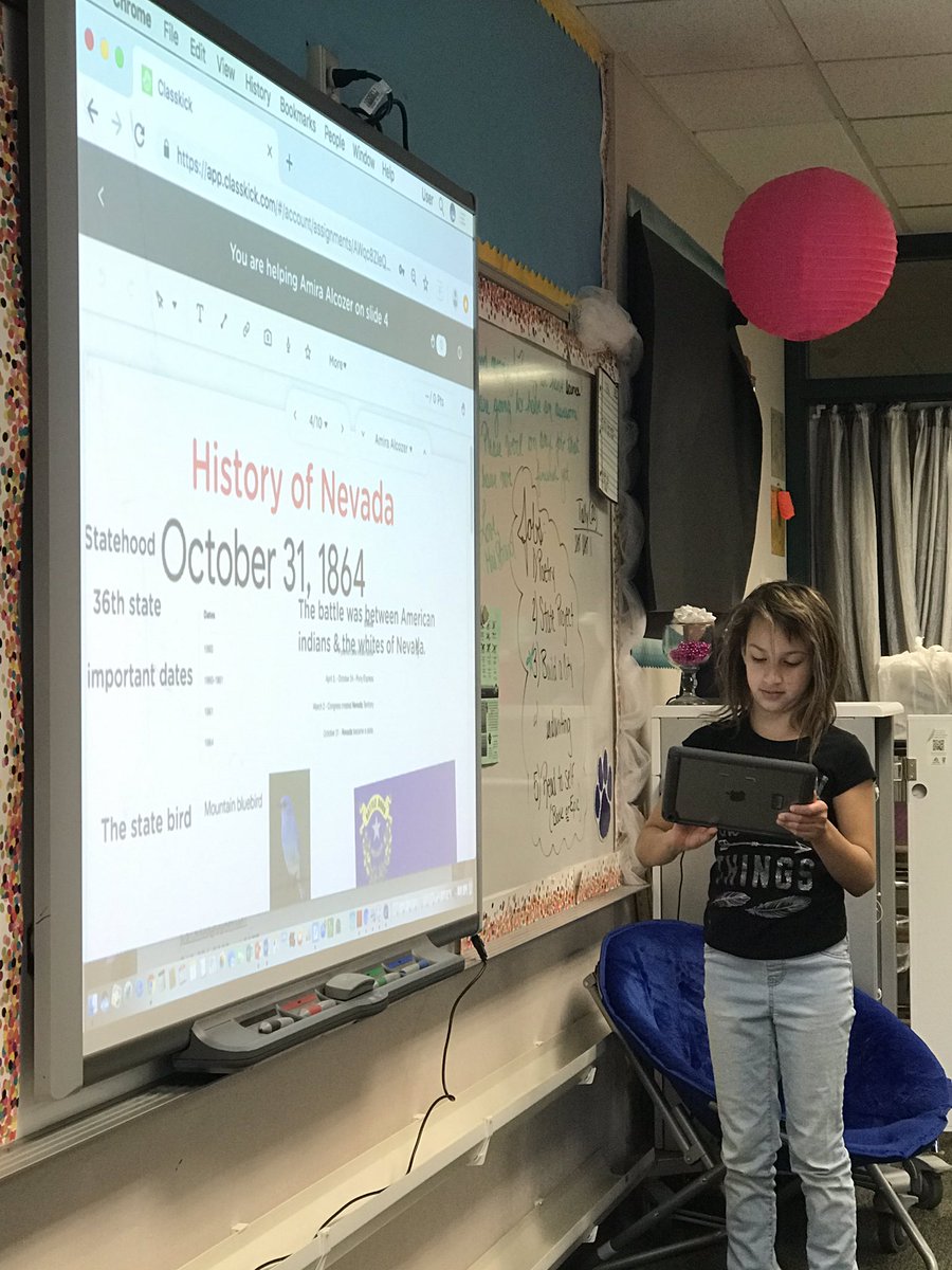 LearningInC106's tweet photo. Using classkick for presentations of our state projects! The creativity is pretty awesome! #4thchat #trfprowlers @Classkick https://t.co/F0pM6OQXbc