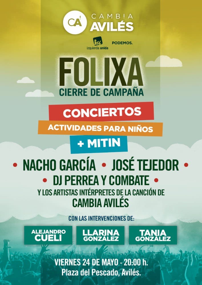 📣 Os esperamos mañana en nuestro acto de cierre de campaña.
¡¡No te lo pierdas!!
⏱20:00
📍Plaza del Pescado.
#CambiaAviles #TaniaAlcaldesa #26M