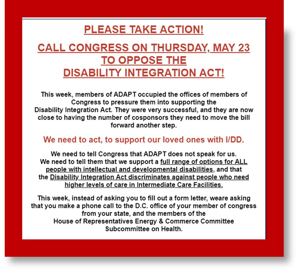 SaveOurSSLCs's tweet photo. @VOR_NET CALL TO ACTION! CALL TODAY and OPPOSE the #DisabilityIntegrationAct that calls for closing *all* intermediate care facilities for the most medically fragile, highest support needs #IDD. #DeinstitutionalizationIsNotWorking #IDD people are dying!!! https://t.co/uwh6BfPrO5