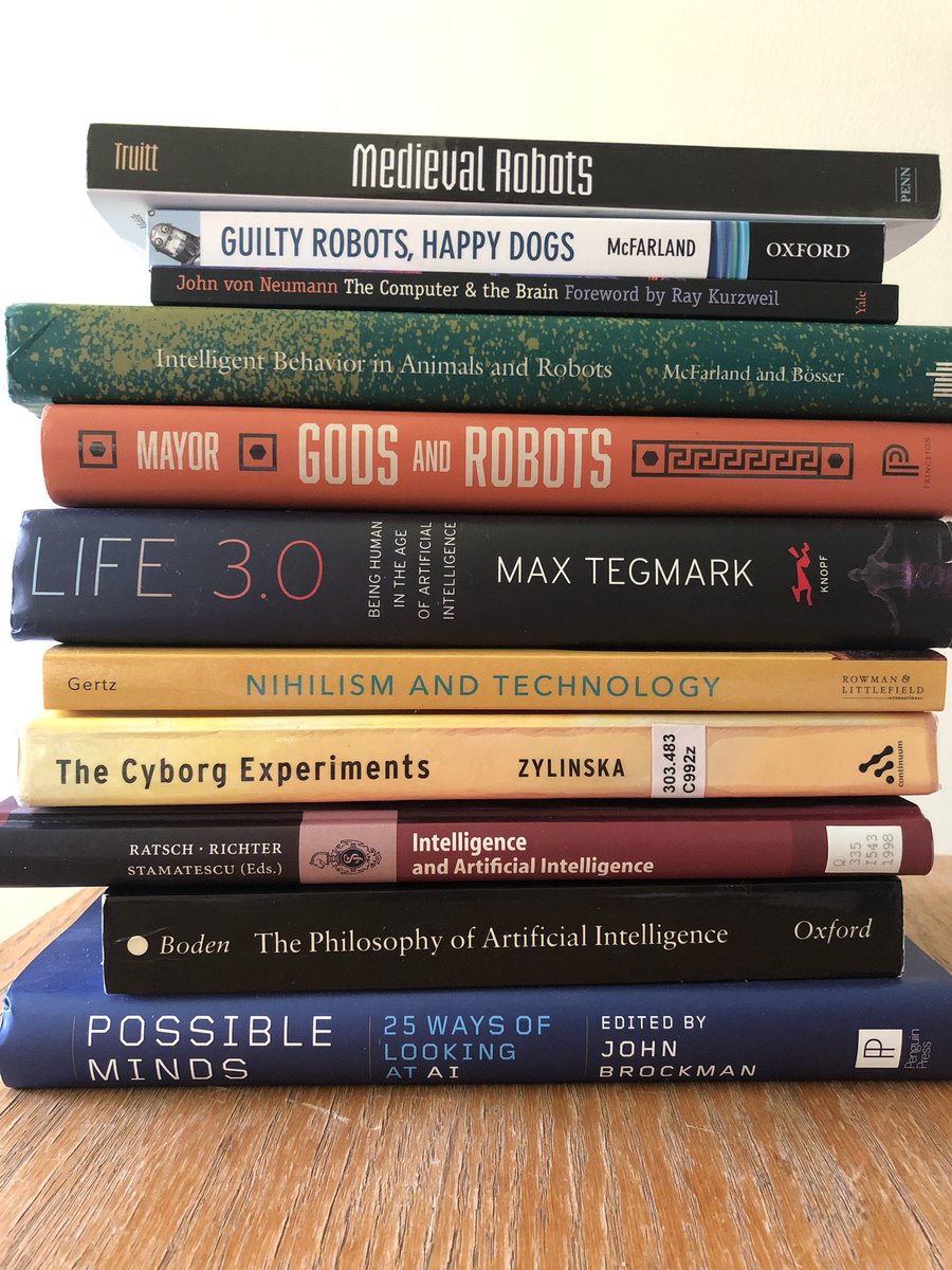 SfPRocur's tweet image. Here is the view from my book shelf. Unfortunately, several really important books are at my office but I think this provides some starting points for anyone interested in #AIethics #robotethics #cyborgethics