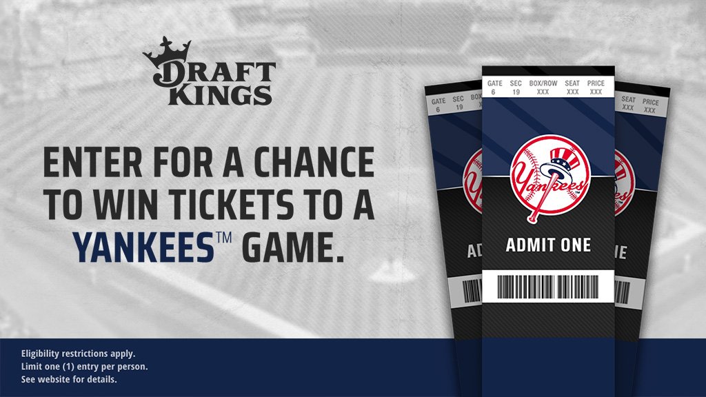 Yankees's tweet image. 🚨#Yankees Ticket Giveaway🚨

Enter now for your shot at (2) tickets to an upcoming home game, courtesy of @DraftKings. Follow these simple steps to enter. 

1. Follow @DraftKings
2. RT this post
 
T&amp;amp;C Here: atmlb.com/2X5I1dS