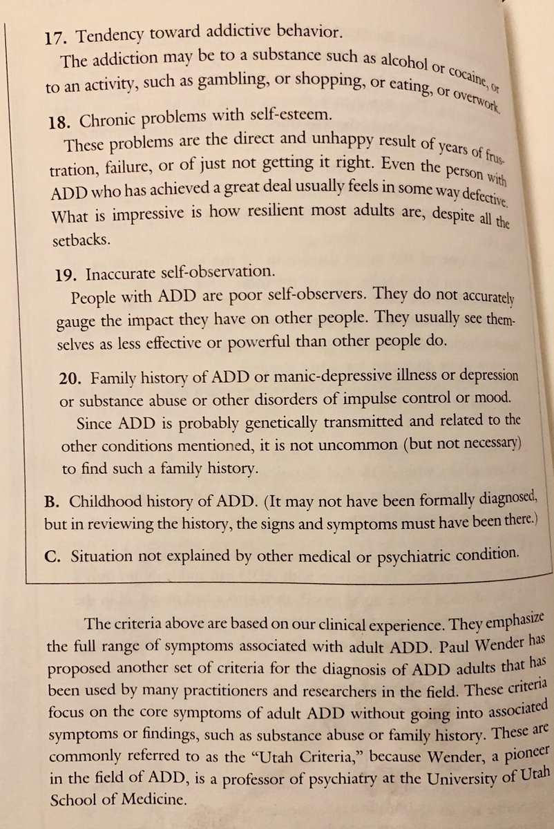 I took some pictures from a book about ADD/ADHD called “driven to distraction” -one of the best and most helpful resources I’ve read on the subject, these pages list symptoms and characteristics in the ADHD adult, which frequently get overlooked in research compared to children