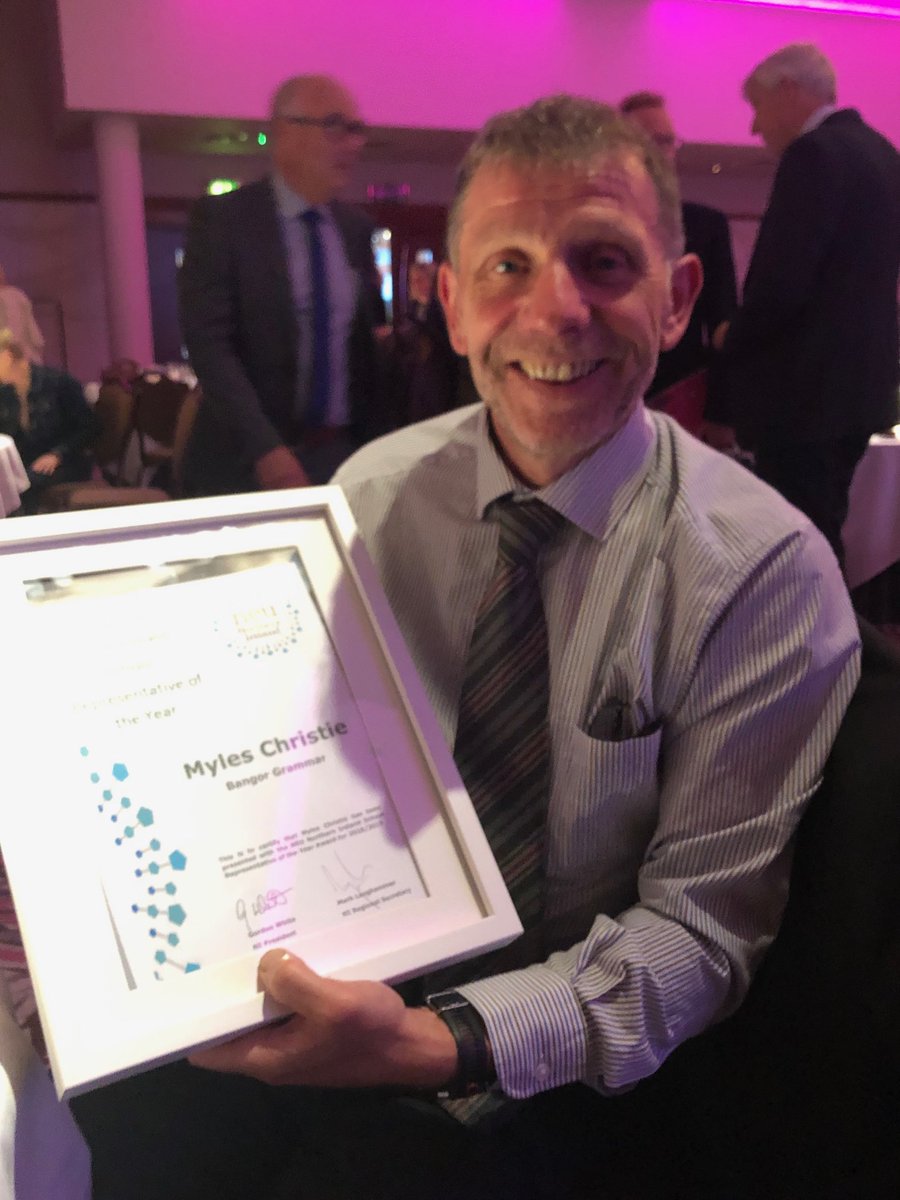 ElizHuddleson's tweet photo. And the Workplace Rep Award goes to our very own Myles Christie for his sterling Union work over many decades for the staff in Bangor Grammar School. No one better! 🤗 https://t.co/xJJEzmdzCo