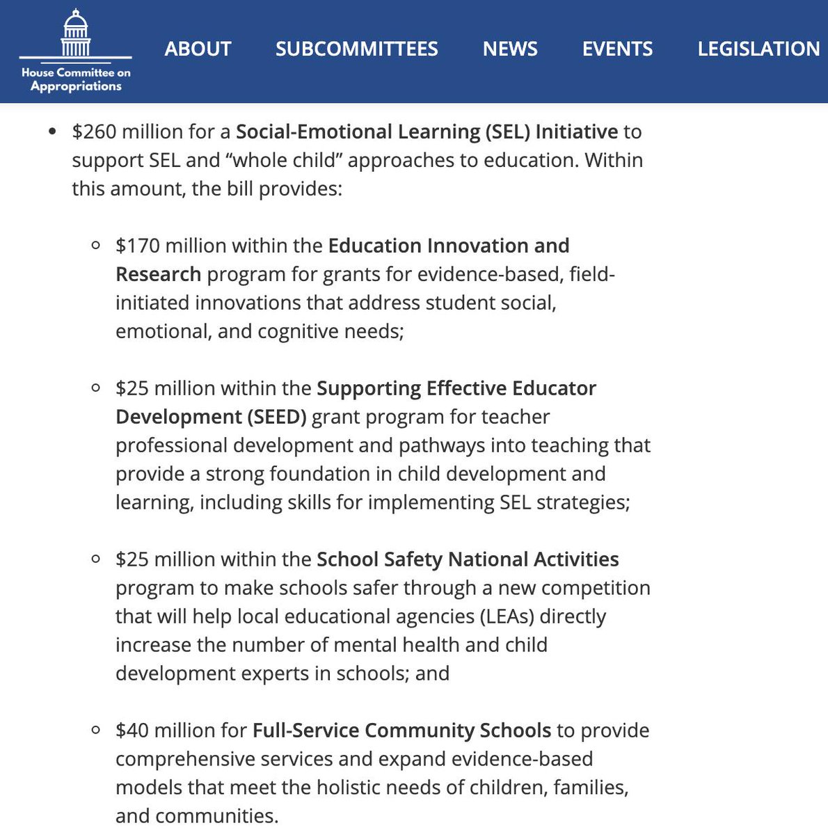 Last week, the US House Appropriations Committee voted and passed $260 million in support of a Social-Emotional Learning Initiative as part of the 2020 education funding bill! 👏 #SocialEmotionalLearning #WholeChild #CASEL #NAESP