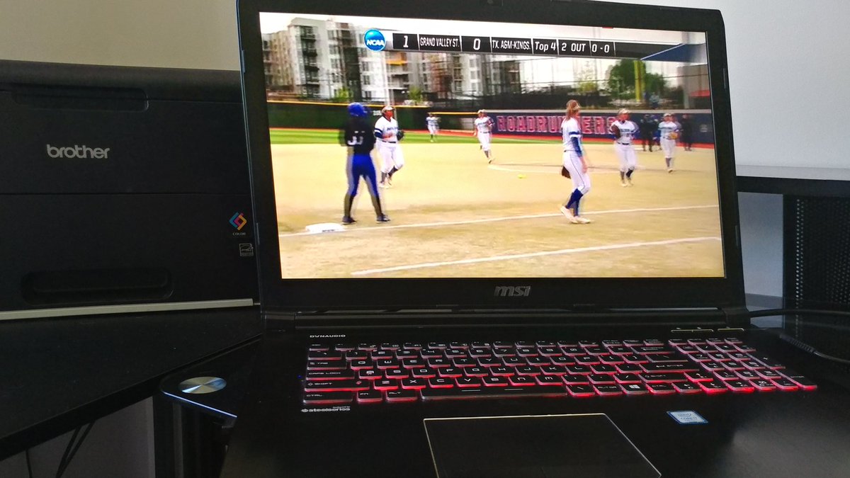 Watching <a href="/GVSUSoftball/">GVSU Softball</a> here at the office. <a href="/gvsulakers/">GVSU Lakers</a> up by 1pm in #NCAA College World Series. #lakers #AnchorUp