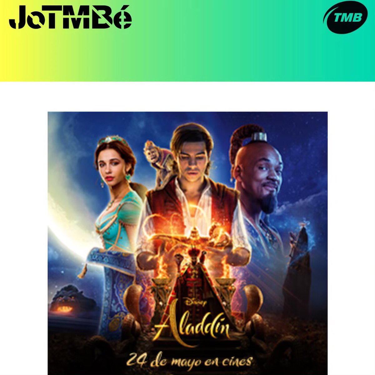 lucducatibcn's tweet photo. #gracias #thanks @tmb_bcn #jotmbe #invitacion #preestreno @disneyaladdin #aladdin @DisneySpain @Disney  @grupbalana un pelicula muy divertida musical estilo bollywod que les encantará a toda la familia el 🧞‍♂️ #willsmith el mejor película 👍👏🍿🎬 https://t.co/wgzXw8mOfo