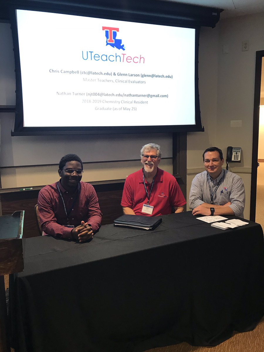 UTeachTech's tweet image. @UTEACHTECH student and soon to be @UTeachAlumni Nathan Turner and Master Teachers Chris Campbell &amp;amp; Glen Larson present at #uteachconf! 👨‍🏫👨🏿‍🎓@LATechCOE @LATechCOES @latechcrrc @uteachinstitute #excellencethrougheducation #STEMeducation