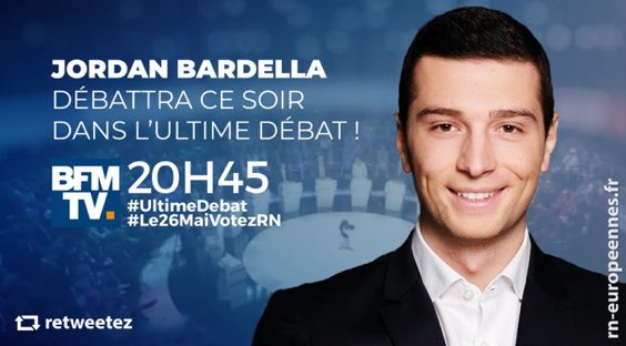RouenPennelleRN's tweet photo. Le dernier débat ! 
Merci à toi pour ta superbe campagne ! 
Bravo @J_Bardella 
#UltimeDebat https://t.co/OscFXv1aIZ
