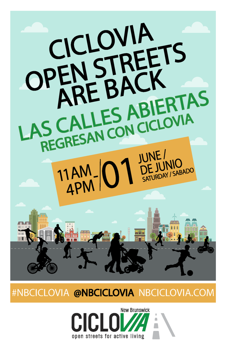 In just 9 days, the streets will be open again. Get ready to come out and have some fun! #nbciclovia #openstreets #getactive #NewBrunswick