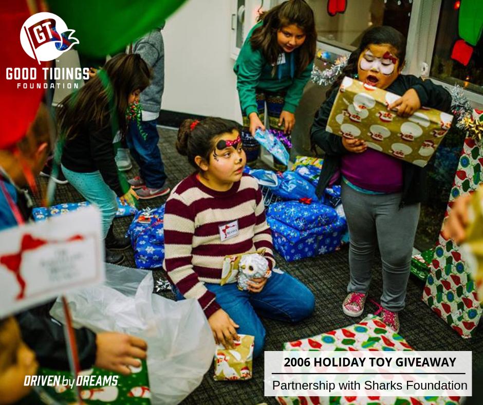 goodtidingsSF's tweet photo. For 23 yrs, we annually gifted over 2,000 toys to our charity partners. #TBT 2016 photo when we helped @SanJoseSharks with their Toy Giveaway. But, we are bringing back our GT Winter Wonderland Program this holiday season! DM us if you would like to participate. #25YearsofGT https://t.co/AO5KkSHElk