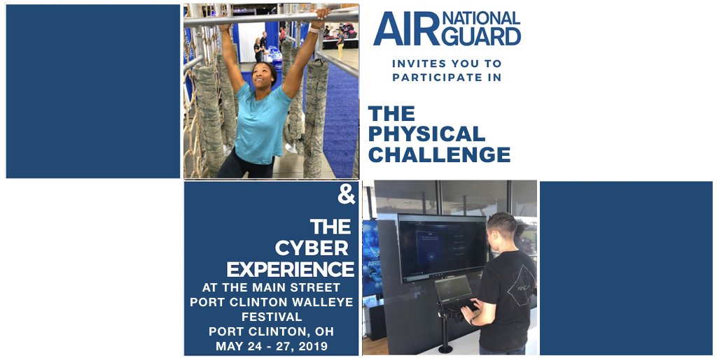 ANG_Recruiting's tweet photo. Rock the Lake with the #OHANG! May 24-27 @ #WallEyeFestival. Meet the @178thwing @180thfw @121arw and test your Strength and Cyber skills! #ANGEvents #GoANG #Cyber #Tech #AI #Endurance #MemorialDayWeekend #RockTheLake #WallEyeFestival #OHANG #Challenge https://t.co/xFi9pJZokO